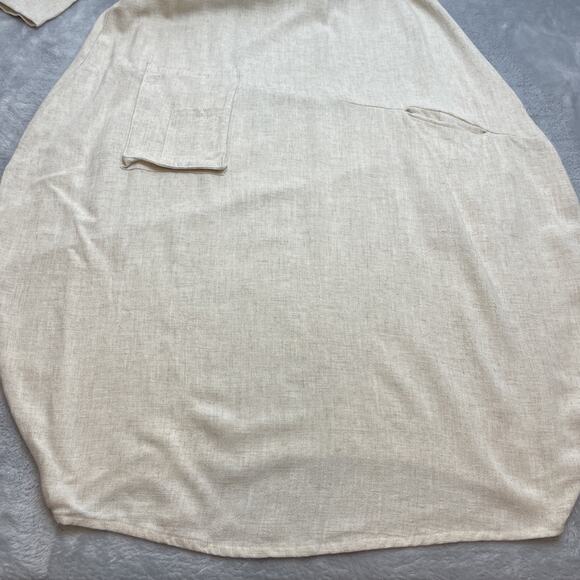 Anysize Lantern Dress Womens S Beige Linen Blend 3/4 Sleeve Pockets Lagenlook - Picture 7 of 9